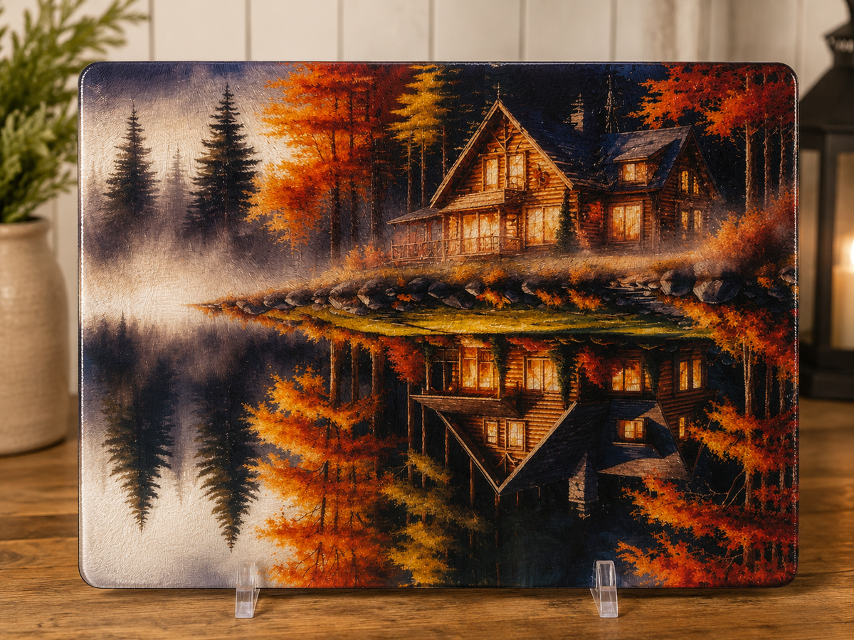 Autumn Cabin Glass Cutting Board