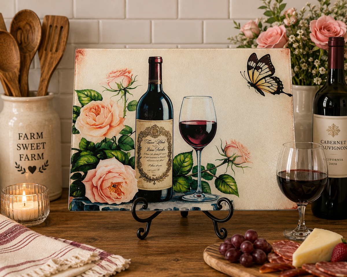 Wine & Roses Glass Cutting Board