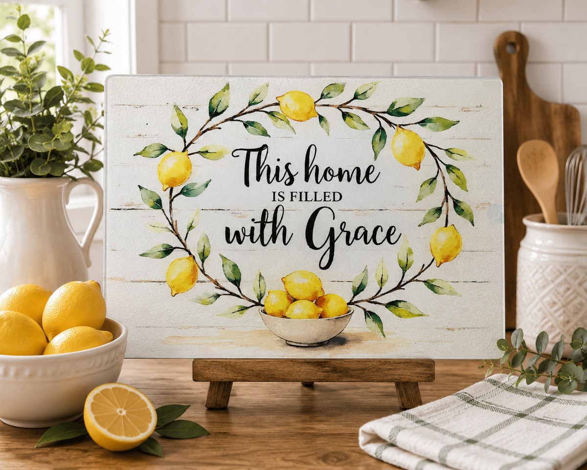 This Home Is Filled With Grace – Glass Cutting Board