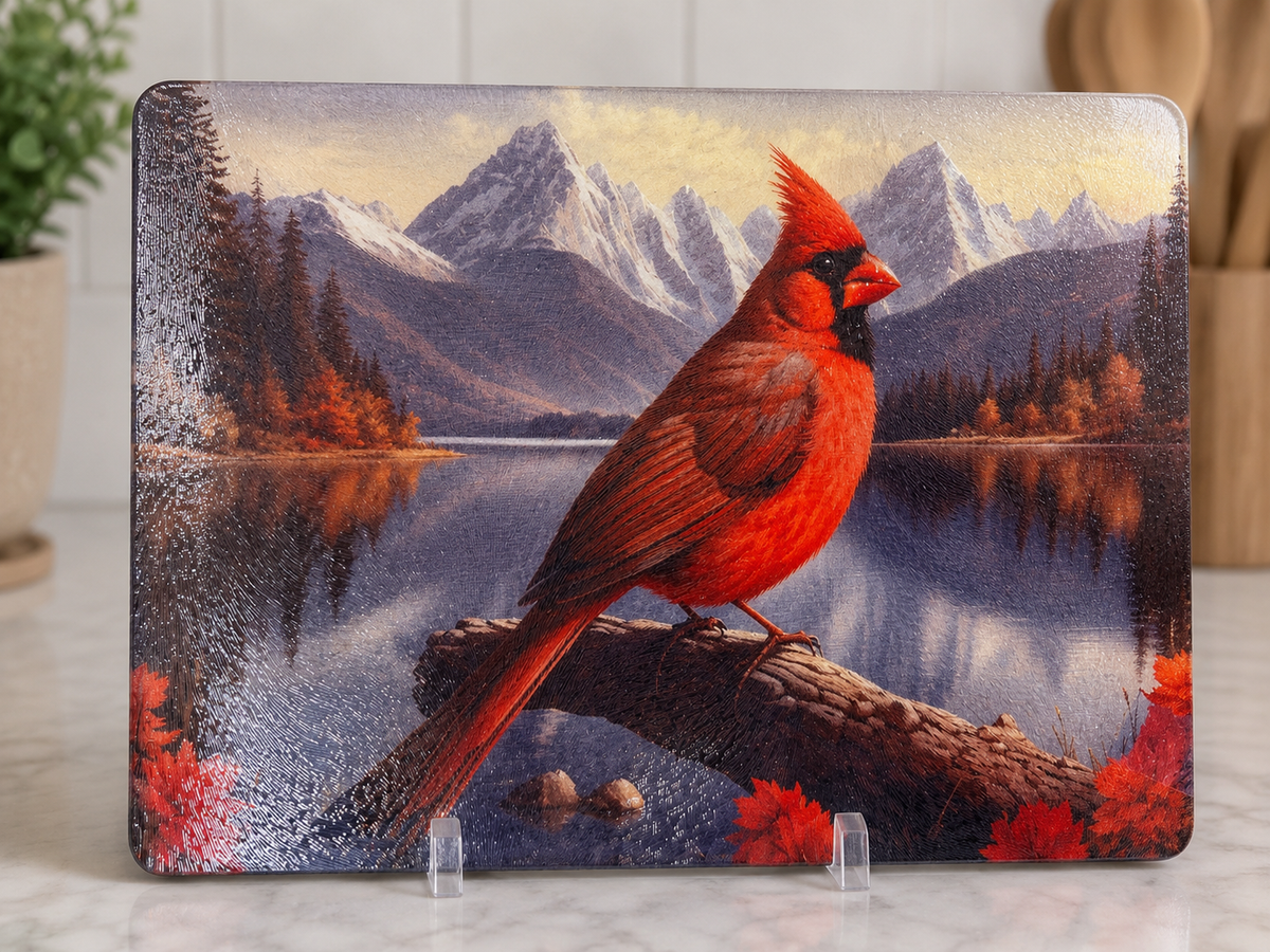 Mountain Cardinal Glass Large Cutting Board