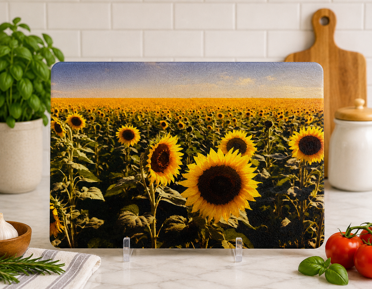 Sunflower Field Glass Cutting Board
