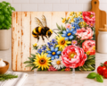 Rustic Bee & Wildflower Glass Cutting Board