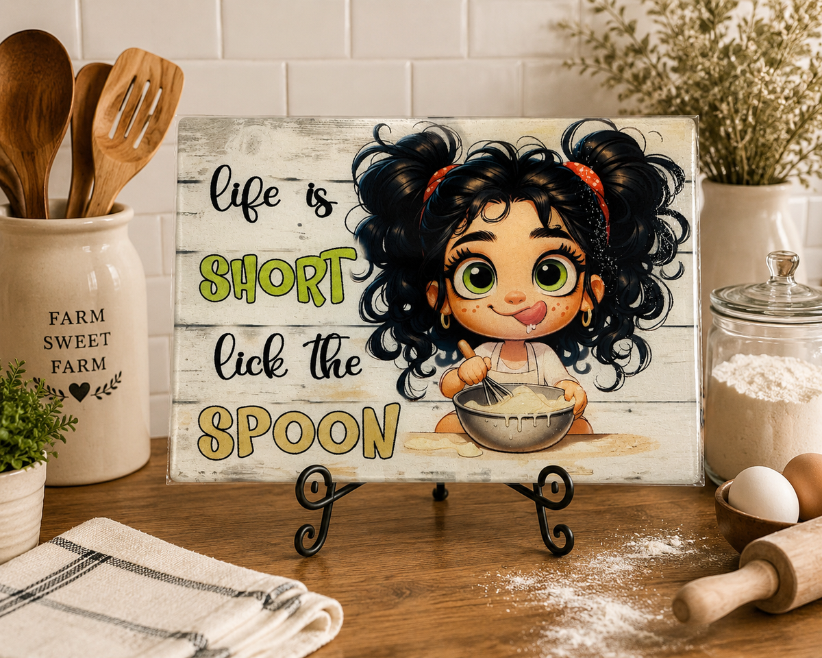 Life Is Short, Lick the Spoon – Glass Cutting Board