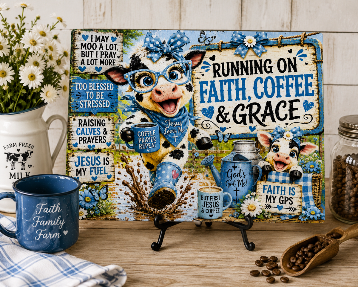 Running on Faith, Coffee & Grace – Glass Cutting Board