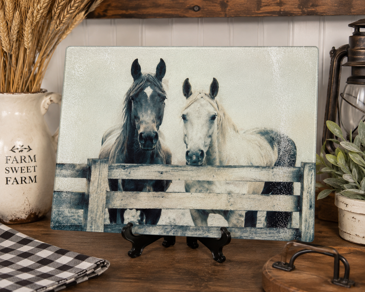 Rustic Horse Fence Glass Cutting Board