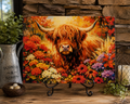 Autumn Highland Cow Glass Cutting Board